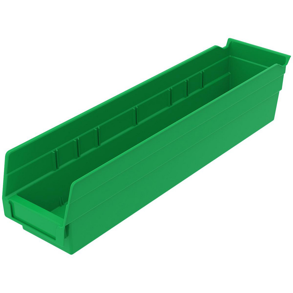 Akro-Mils Plastic Hopper Shelf Bin: 4-1/8" OAW, 17-7/8" OAL, 4" OAH, Green - 15.000 lb Capacity | 12-Pack | Part #30128GREEN
