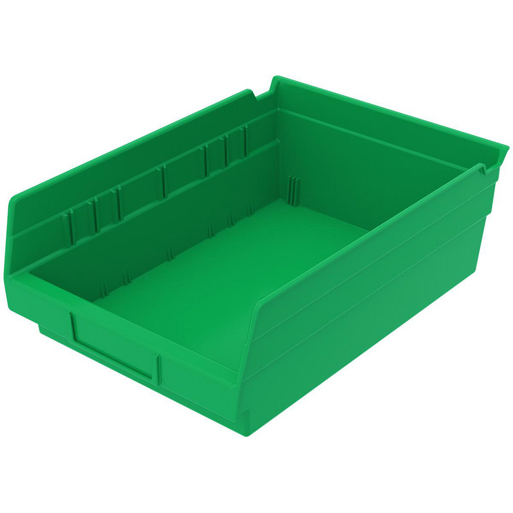 Akro-Mils Plastic Hopper Shelf Bin: 8-3/8" OAW, 11-5/8" OAL, 4" OAH, Green - 15.000 lb Capacity | 12-Pack | Part #30150GREEN