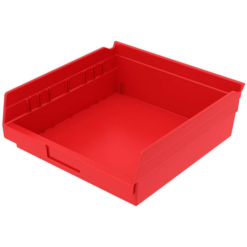 Akro-Mils Plastic Hopper Shelf Bin: 11-1/8" OAW, 11-5/8" OAL, 4" OAH, Red - 20.000 lb Capacity | 12-Pack | Part #30170 RED