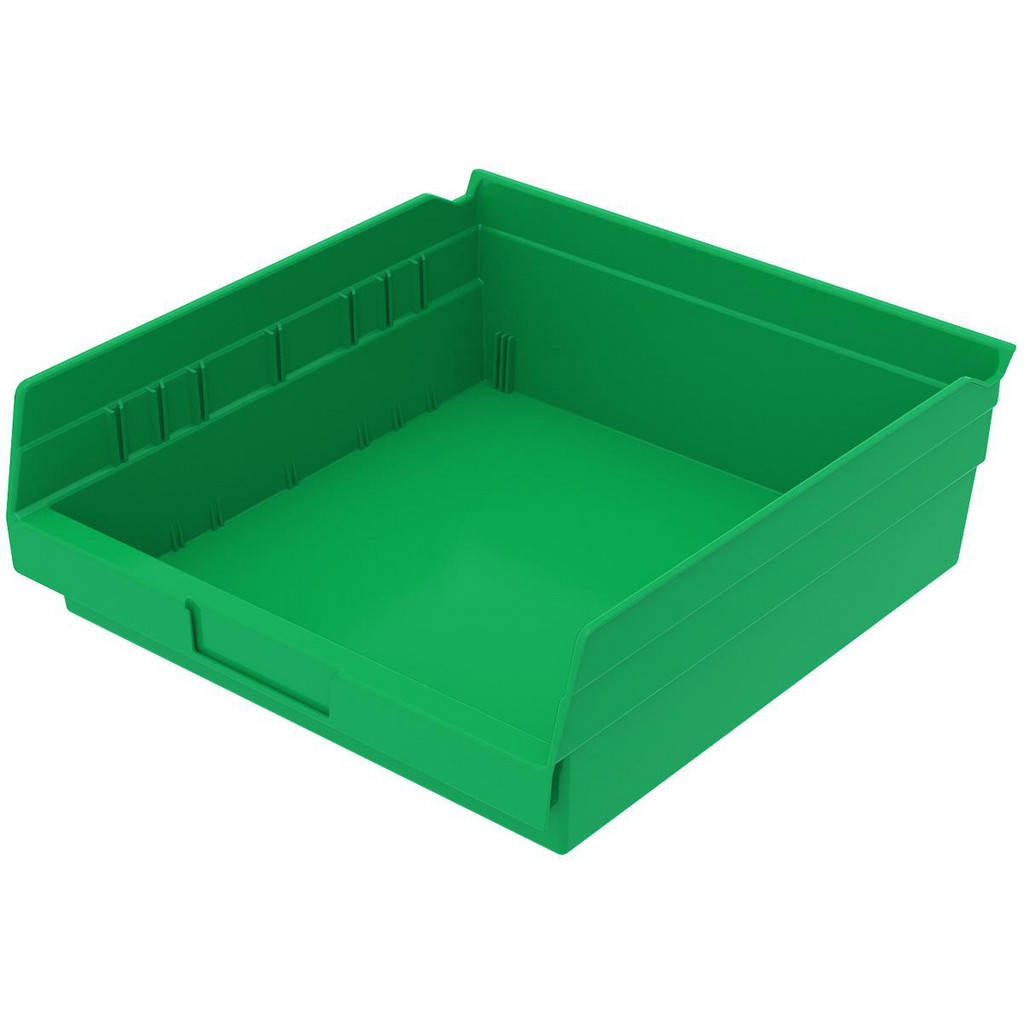 Akro-Mils Plastic Hopper Shelf Bin: 11-1/8" OAW, 11-5/8" OAL, 4" OAH, Green - 20.000 lb Capacity | 12-Pack | Part #30170GREEN