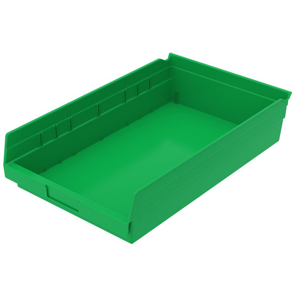 Akro-Mils Plastic Hopper Shelf Bin: 11-1/8" OAW, 17-7/8" OAL, 4" OAH, Green - 20.000 lb Capacity | 12-Pack | Part #30178GREEN