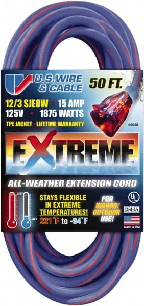 50', 12/3 Gauge/Conductors, Blue/Pink Indoor & Outdoor Extension Cord