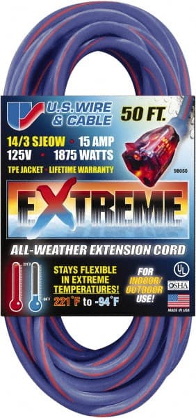 50', 14/3 Gauge/Conductors, Blue/Pink Indoor & Outdoor Extension Cord