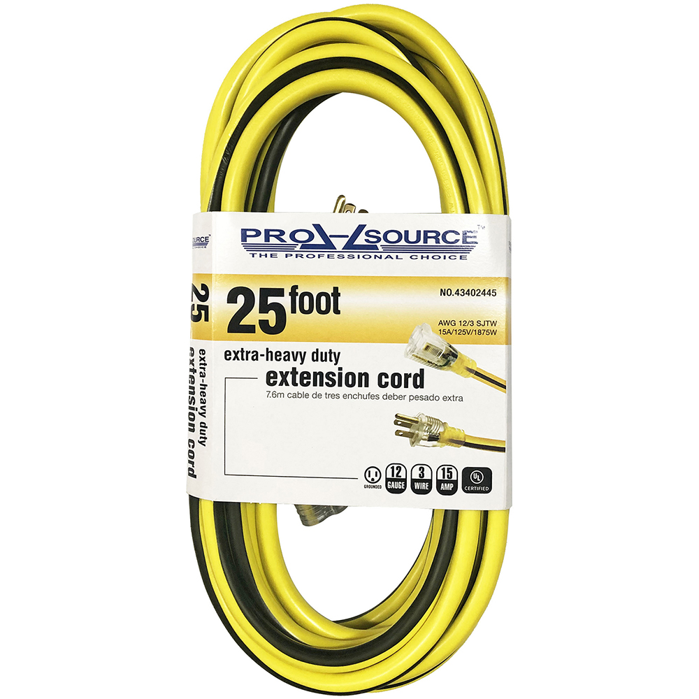 25', 12/3 Gauge/Conductors, Yellow/Black Outdoor Extension Cord