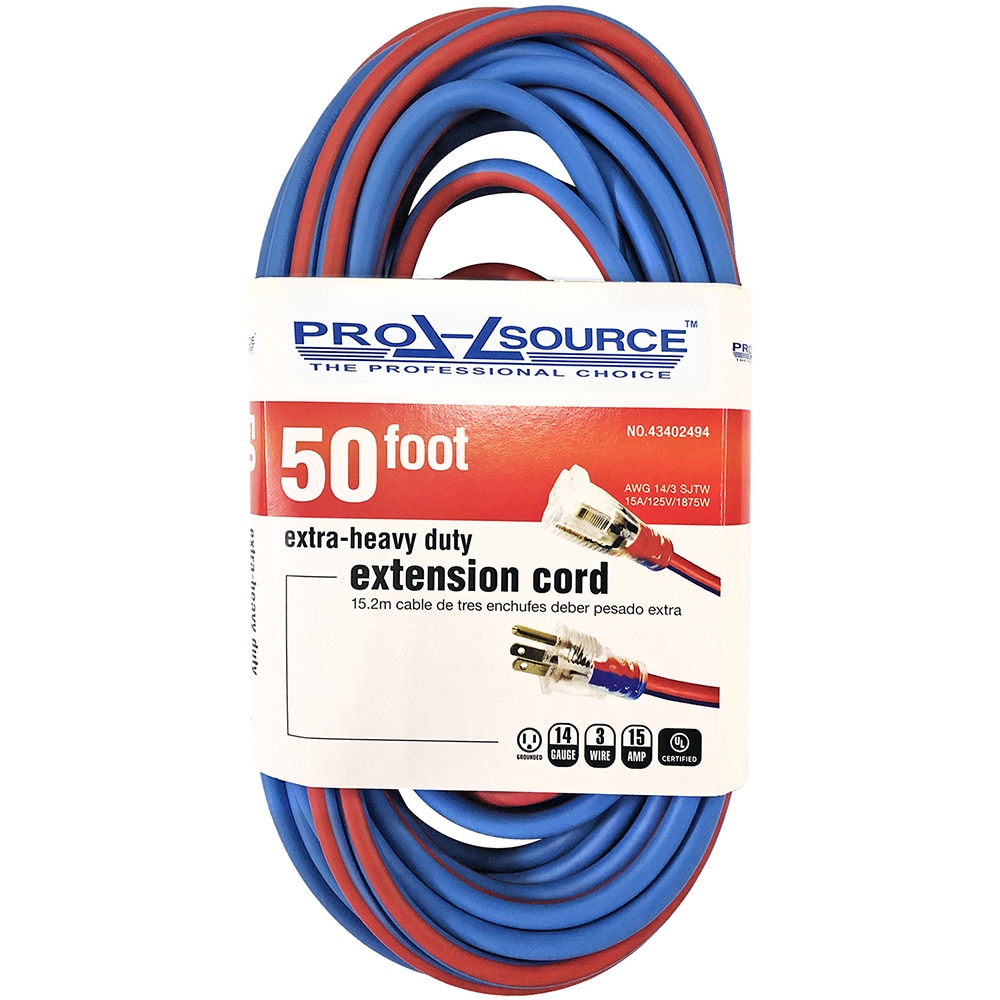 PRO-SOURCE PS-AZB0130 50, 14/3 Gauge/Conductors, Blue/Red Outdoor Extension Cord Image