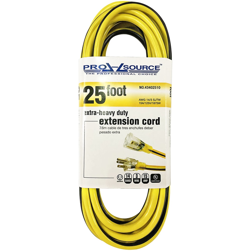 PRO-SOURCE PS-AZB0150 25, 14/3 Gauge/Conductors, Yellow/Black Outdoor Extension Cord Image