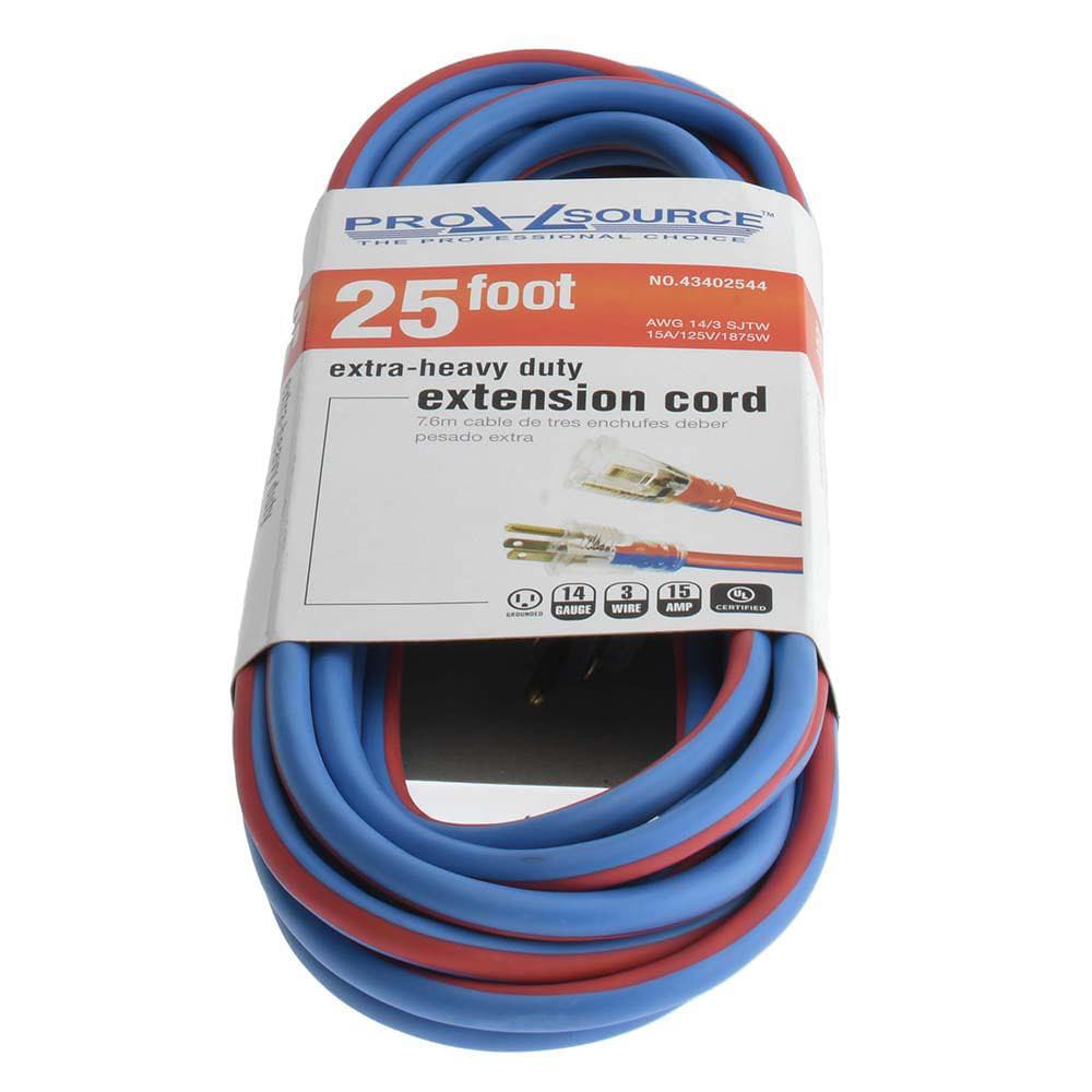 PRO-SOURCE 25', 14/3 Gauge/Conductors, Blue/Red Outdoor Extension Cord  43402544 MSC Industrial Supply