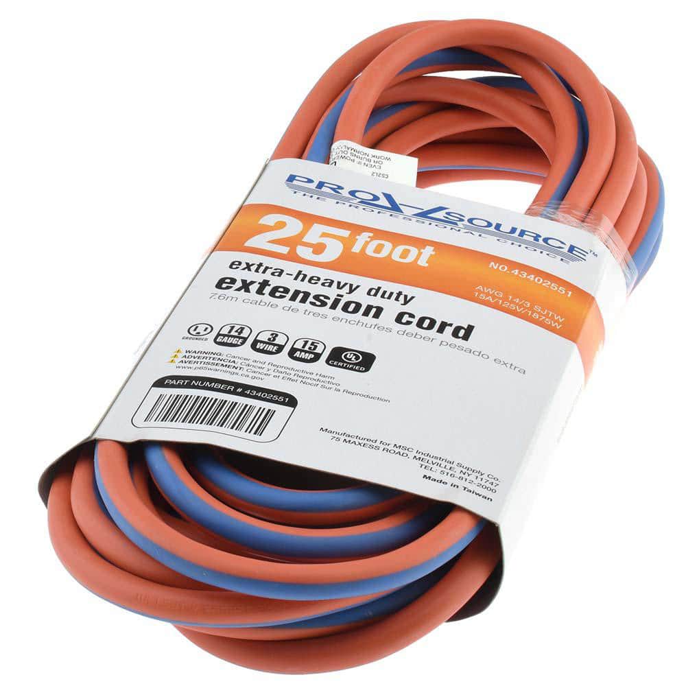 Qty 2 | Pro-Source 25', 14/3 Gauge/Conductors, Orange/Blue Strip, Outdoor Extension Cord MPN:PS-AZB0170
