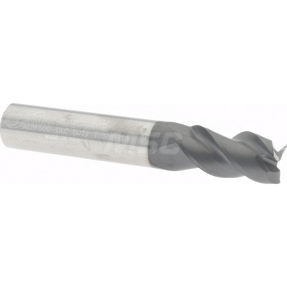 Square End Mill: 1/2'' Dia, 1'' LOC, 1/2'' Shank Dia, 3'' OAL, 3 Flutes, Solid Carbide