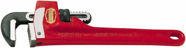 Straight Pipe Wrench: 1-1/2" Max, 10" OAL, Steel