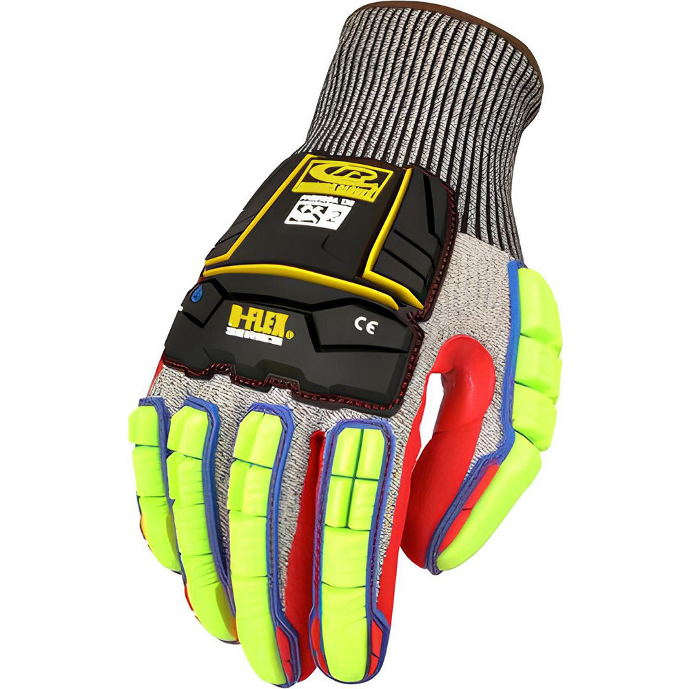 Cut, Puncture & Abrasion-Resistant Gloves: Ringers R065, Cut A5, Puncture 5, Abrasion 5, 13 ga, Size X-Large, 10" Long - HPPE, Nitrile-Coated, Palm Coating, Sandy Grip, Red on Gray Pair