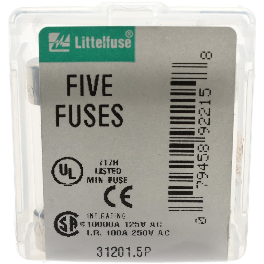 Cartridge Fast-Acting Fuse: 1.5 A, 1-1/4" OAL, 1/4" Dia