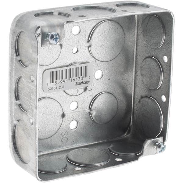 Value Collection - Electrical Junction Box: Steel, Square, 4″ OAH, 4″ OAW,  1-1/2″ OAD - 43572577 - MSC Industrial Supply
