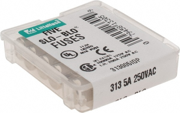 Cartridge Time Delay Fuse: 5 A, 1-1/4" OAL, 1/4" Dia