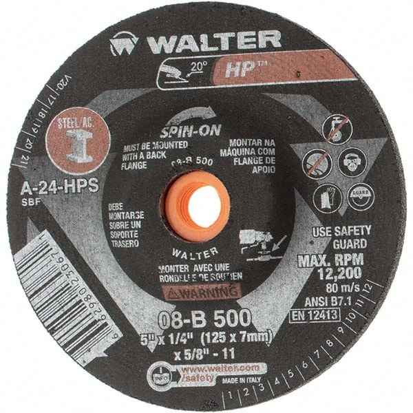 Depressed Grinding Wheel:  Type 27,  5" Dia,  1/4" Thick,  Aluminum Oxide
