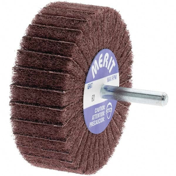 Mounted Flap Wheel: 3" Dia, 1" Face Width, 60 Grit, Aluminum Oxide