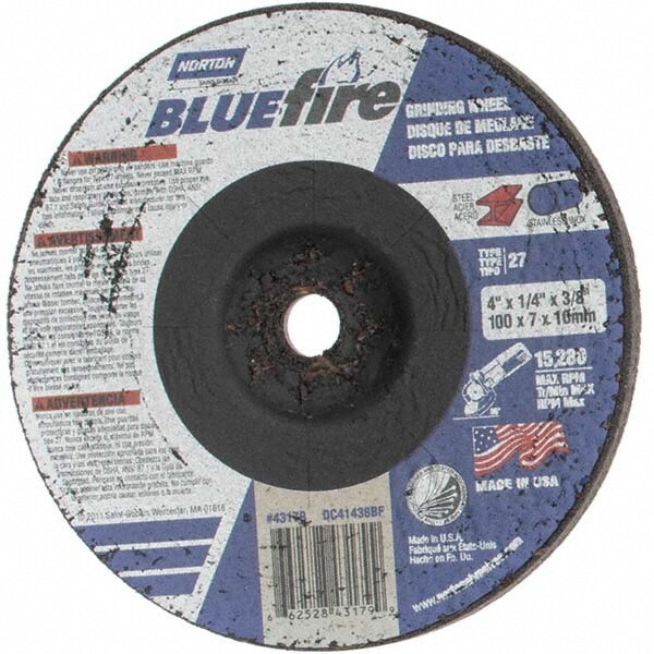 Depressed Grinding Wheel:  Type 27,  4" Dia,  1/4" Thick,  3/8" Hole,  Zirconia Alumina