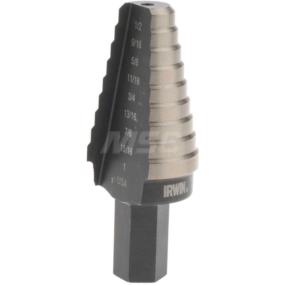 Irwin 8 Hole Sizes, 9/16 to 1" Hole Diam Cobalt Step Drill Bit
