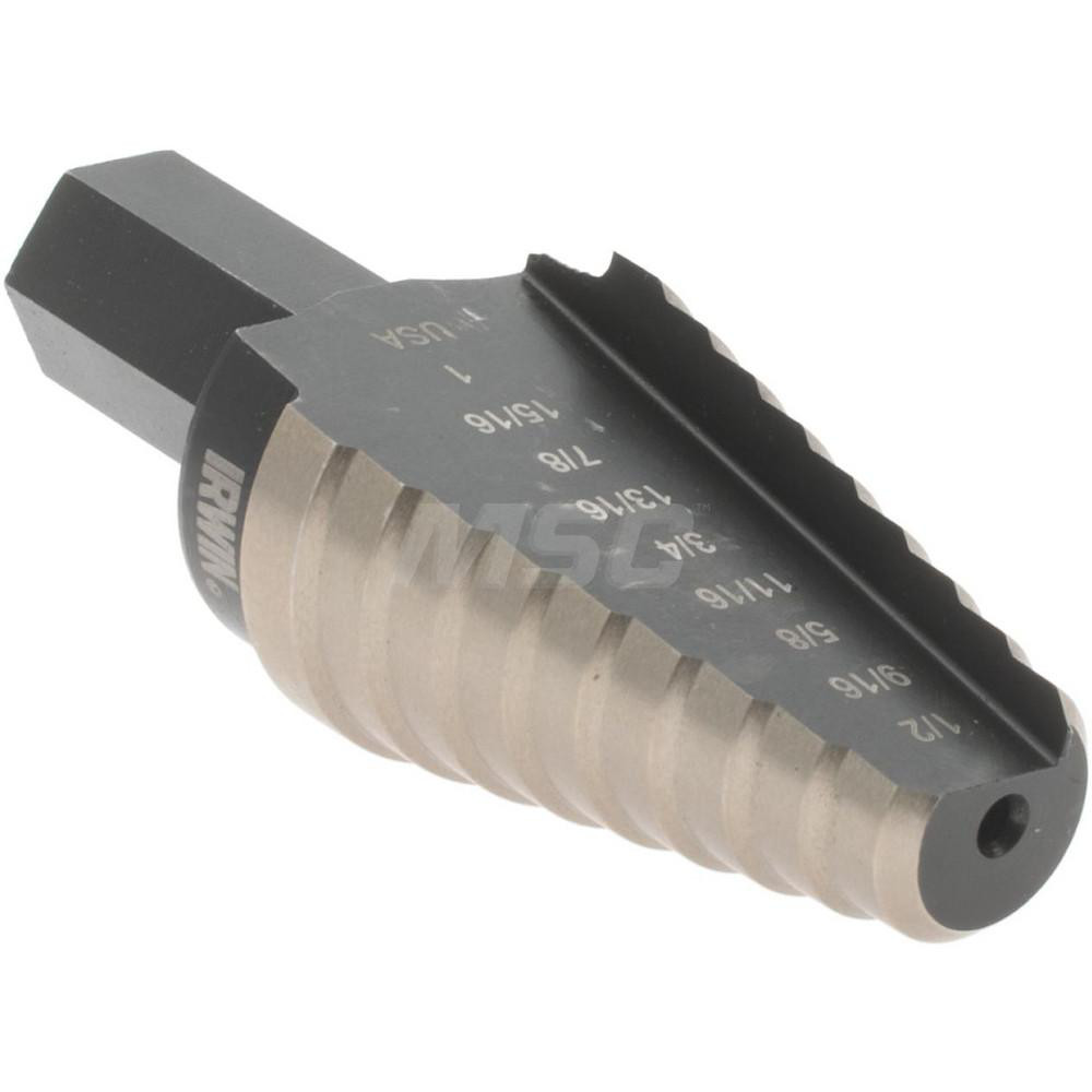 Irwin 8 Hole Sizes, 9/16 to 1" Hole Diam Cobalt Step Drill Bit