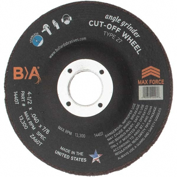 Depressed Grinding Wheel:  Type 27,  4-1/2" Dia,  7/8" Hole,  Aluminum Oxide