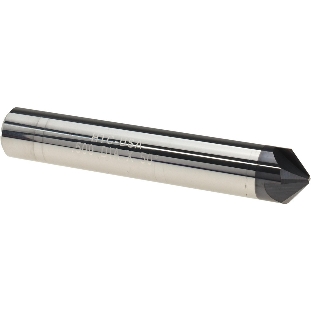 Harvey Tool Chamfer Mill: 1/2" Dia, 100 deg, 4 Flute, 1/2" Shank Dia, Solid Carbide, Single End - 3" OAL, AlTiN Coated | Part #18350-C3