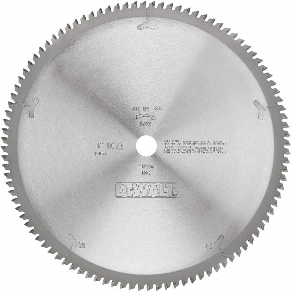 Dewalt DW7651 Wet & Dry Cut Saw Blade: 14" Dia, 1" Arbor Hole, 0.118" Kerf Width, 100 Teeth 
