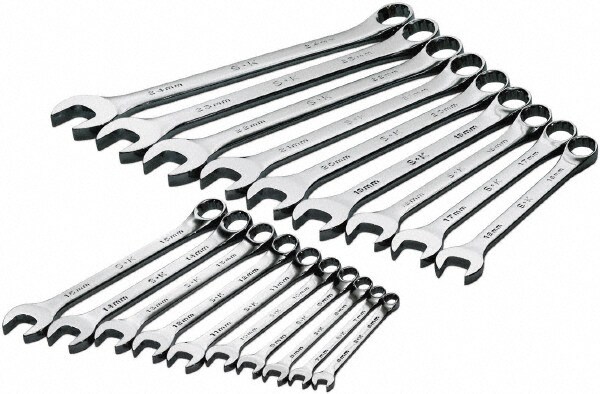 Combination Wrench Set: 19 Pc, 6 to 24 mm Wrench, Metric