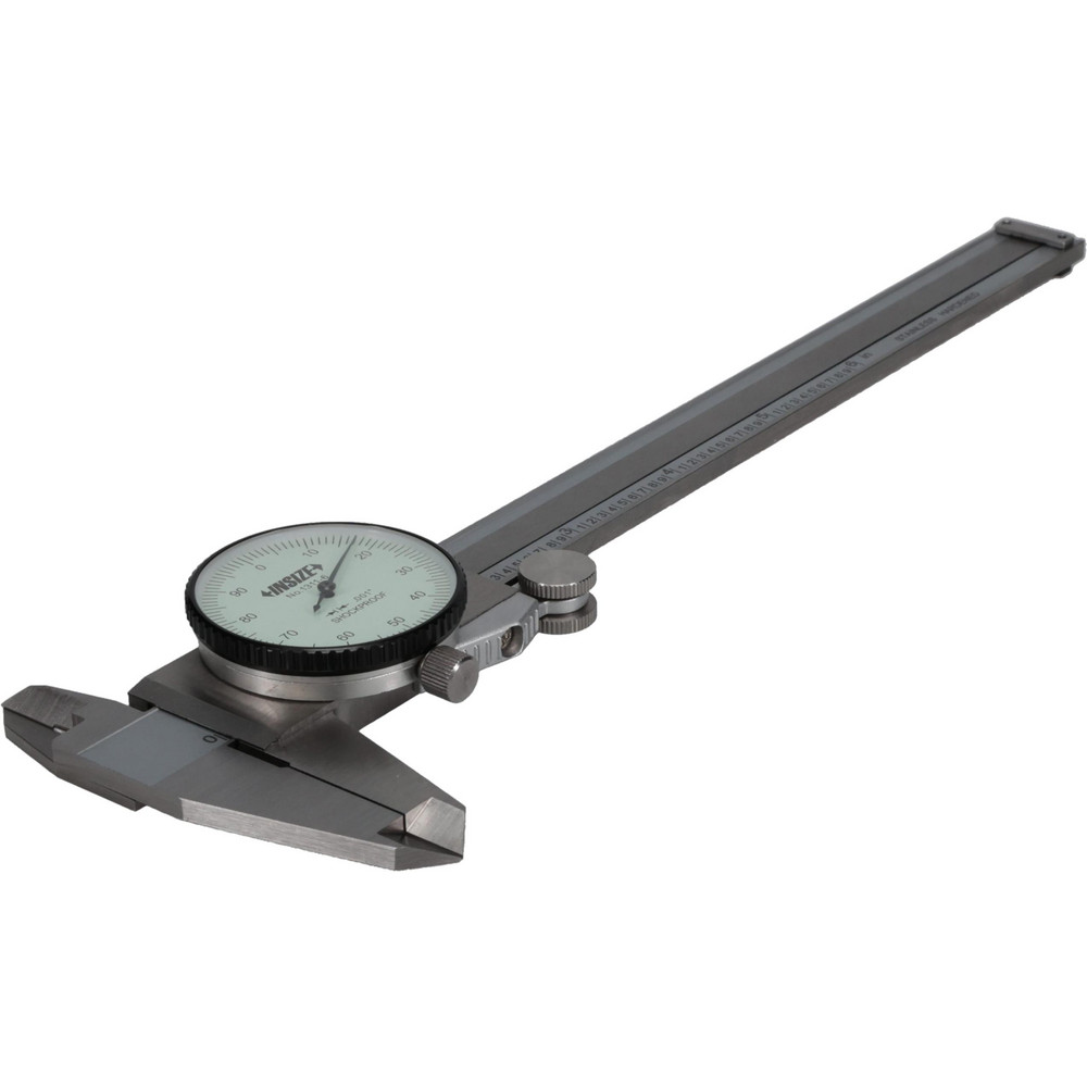 Dial Caliper: 6", 0.001000" Graduation, 0.1" per Revolution, +/-0.0015" Accuracy, Calibrated, Stainless Steel Jaws