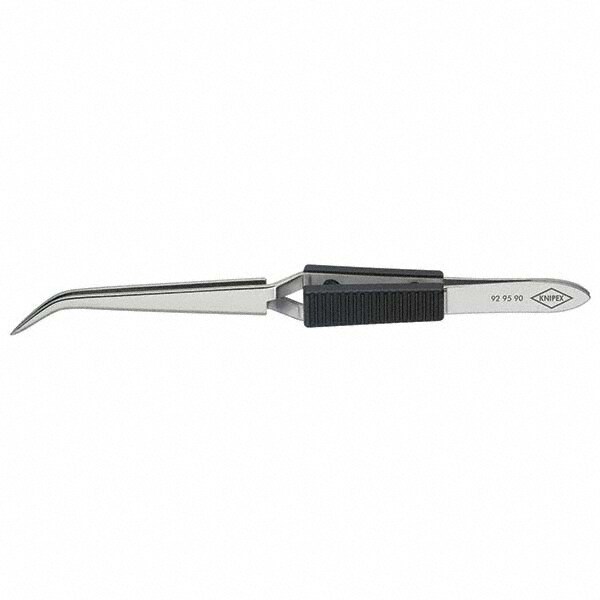 Precision Tweezer: Angled, Spring Steel, Narrow Body Bent Tip, 6-1/4" OAL