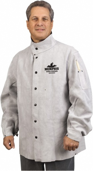 Welding Jacket, Cowhide, Cowhide, 78 in Length, Gray, L