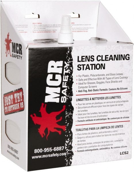 MCR SAFETY LCS2 Portable/Wall-Mount Disposable Non-Silicone Anti-Fog Lens Cleaning Station 