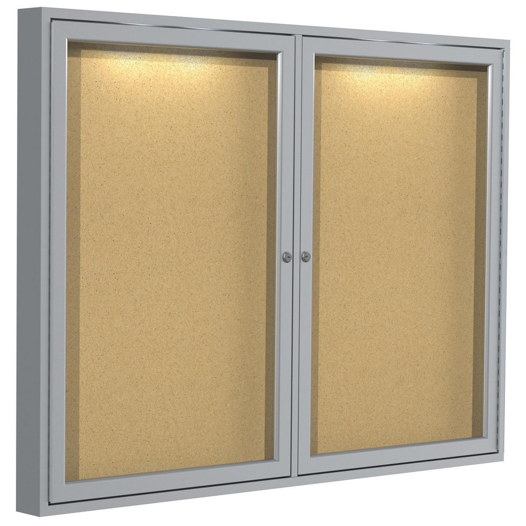 Ghent 59.13" Wide x 36" High Enclosed Cork Bulletin Board - Natural Cork, Aluminum Frame | Part #CPA23660K