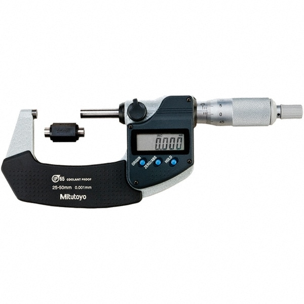 Mitutoyo 293-241-30 Electronic Outside Micrometer: 25 mm, Carbide Tipped Measuring Face, IP65 Image