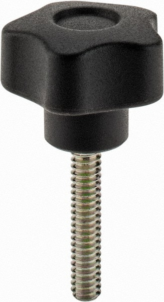 Lobed Knob: 1" Head Dia, 5 Points, Thermoplastic Elastomer, Black