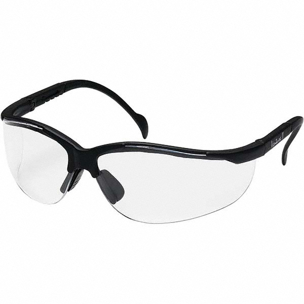 Safety Glasses: Anti-Fog & Scratch-Resistant, Polycarbonate, Gray Lenses, Half-Framed - Black Frame, Adjustable Temples, Series Venture II, ANSI Z87.1