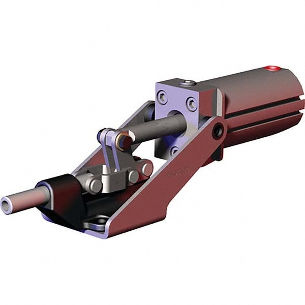 600 Lb Capacity, 3/4" Plunger Travel, 5/16-18 x 0.44" Plunger, G1/8 Port, 3,015 N at 5 Bar, Air Power Straight Line Action Clamp