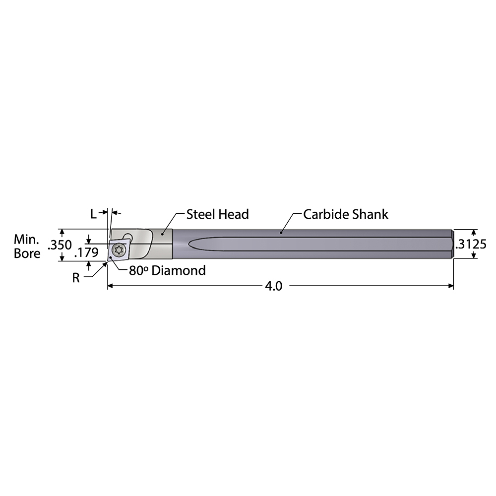 Scientific Cutting Tools 0.35" Min Bore, Right Hand ACBC Indexable