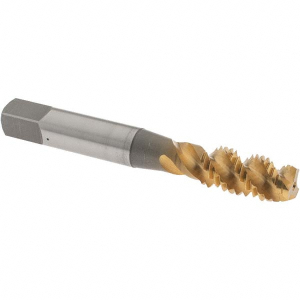Spiral Flute Tap: M10x1.50 Metric Coarse, 3 Flutes, Plug, 6H Class of Fit, High Speed Steel, TIN Coated