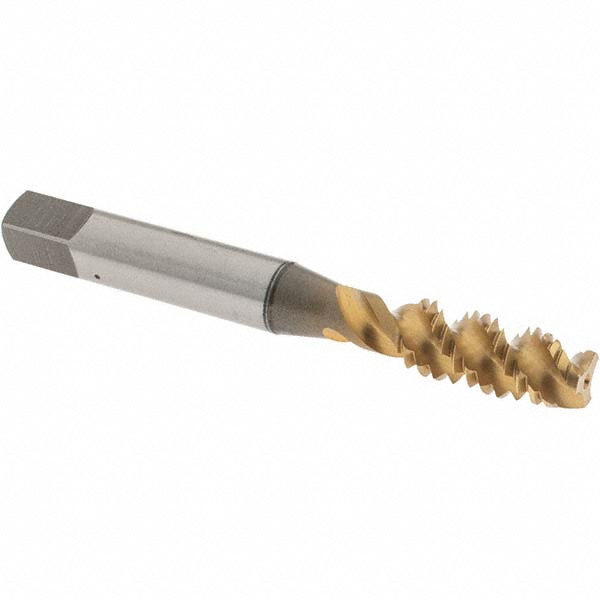 Spiral Flute Tap: 5/16-18 UNC, 3 Flutes, Plug, 3B Class of Fit, High Speed Steel, TIN Coated