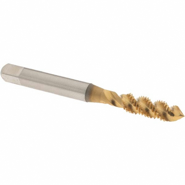 Spiral Flute Tap: 1/4-28 UNF, 3 Flutes, Plug, 3B Class of Fit, High Speed Steel, TIN Coated