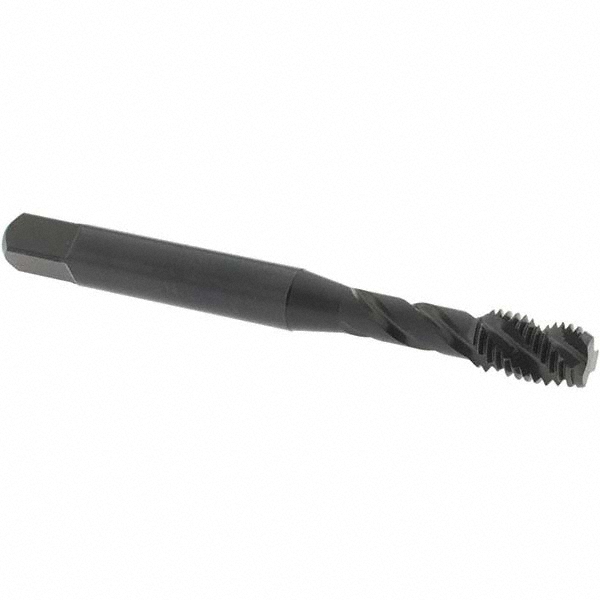 Spiral Flute Tap: 1/4-28 UNF, 3 Flutes, Bottoming, 3B Class of Fit, High Speed Steel, Oxide Coated