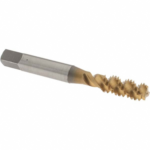 Spiral Flute Tap: 5/16-18 UNC, 3 Flutes, Bottoming, 3B Class of Fit, High Speed Steel, TIN Coated
