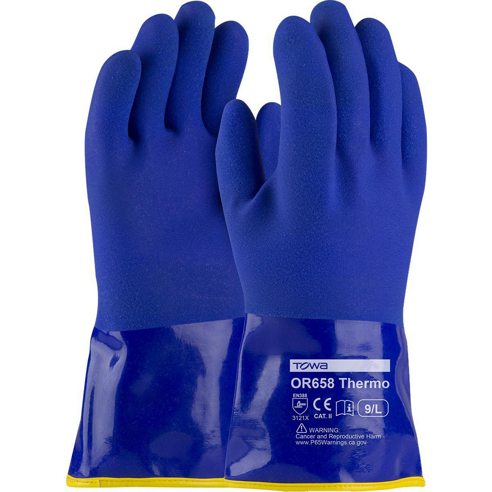Work Gloves: ProCoat® 58-8658DL, Size Large, Acrylic & Terry Lined, Acrylic & Terrycloth, General Purpose - Blue, Pair,     Static Dissipative Lint Free