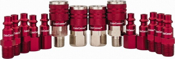 14 Piece 1/4" Body 1/4 NPT 300 psi Steel/Aluminum Industrial Pneumatic Coupling Plug Set