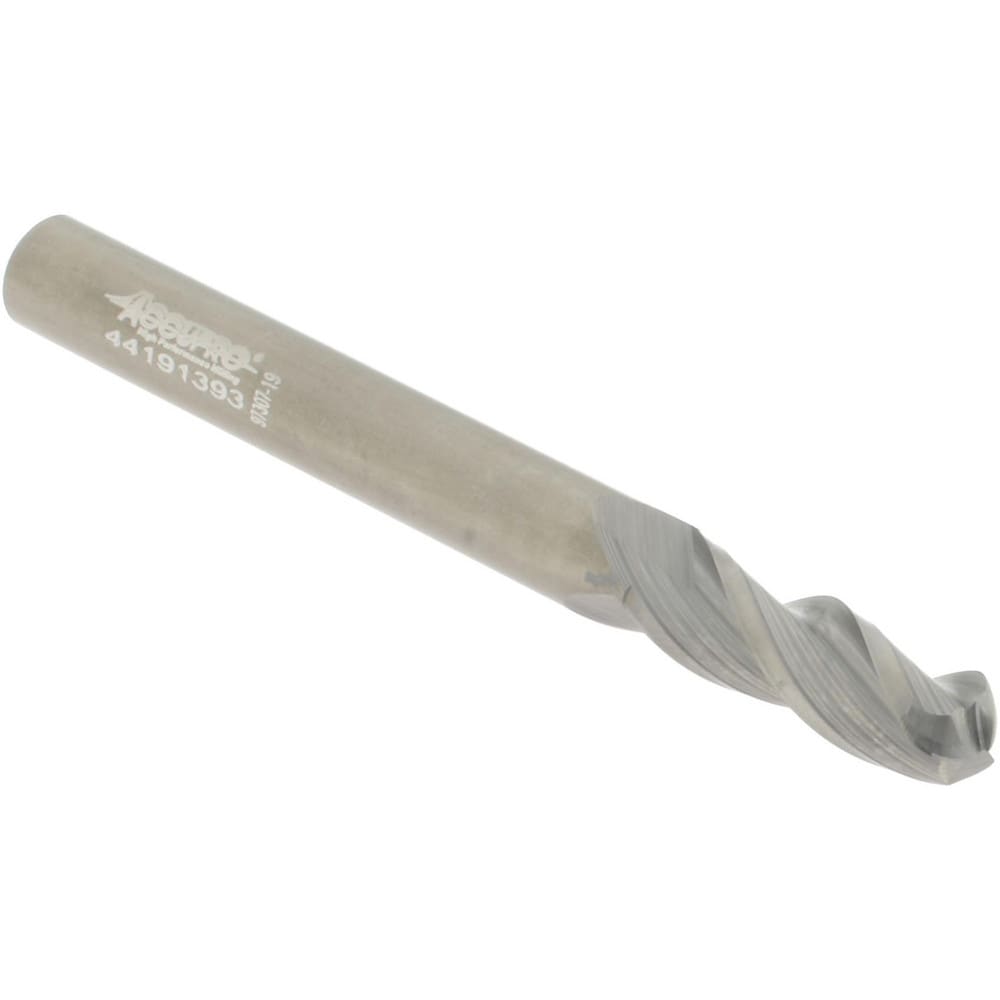 Ball End Mill: 1/4" Dia, 3/4" LOC, 3 Flute, Solid Carbide