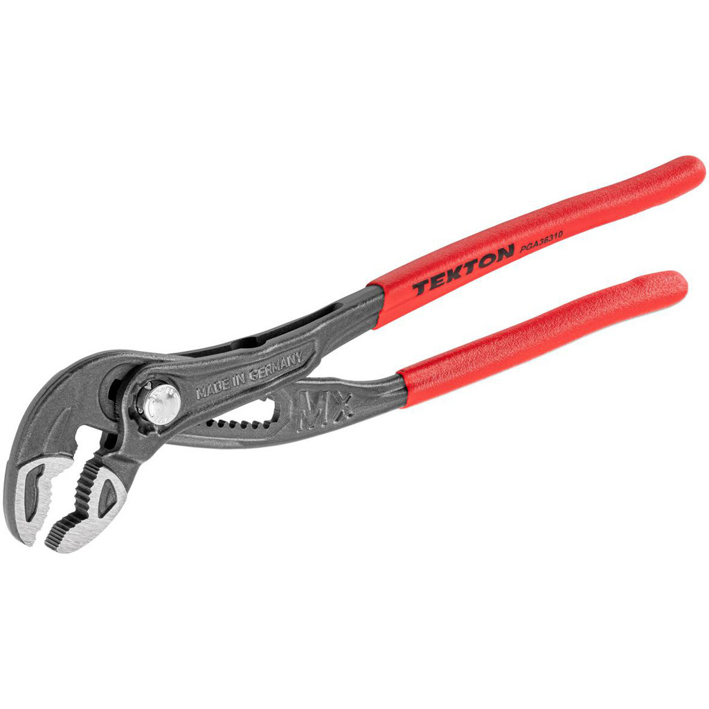 Tekton Tongue & Groove Pliers: Joint Type: Groove; Type: Push Button Adjustable Pliers; Jaw Style: Flat Jaw, Serrated Jaw, V-Jaw; Overall Length