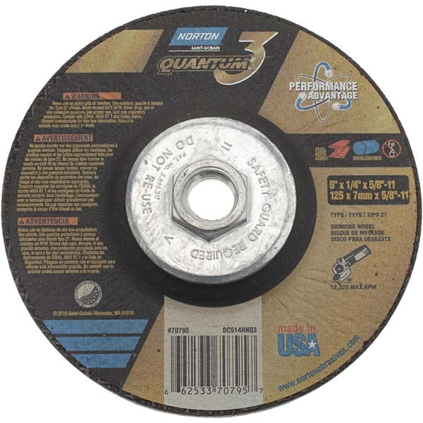 Depressed Center Wheel: Type 27, 5" Dia, 1/4" Thick, Ceramic