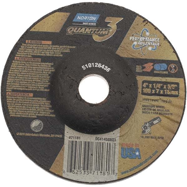 Depressed Center Wheel: Type 27, 4" Dia, 1/4" Thick, Ceramic
