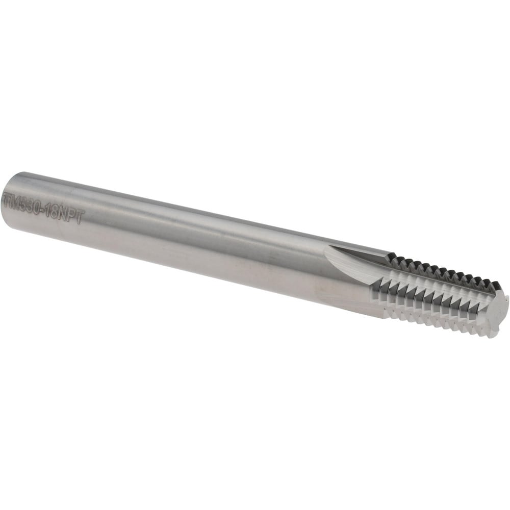 Straight Flute Thread Mill: 1/4-18 & 3/8-18, External & Internal, 4 Flutes, 3/8" Shank Dia, Solid Carbide