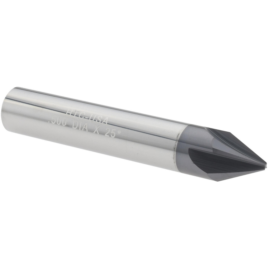 Harvey Tool Chamfer Mill: 1/2" Dia, 50 deg, 4 Flute, 1/2" Shank Dia, Solid Carbide, Single End - 3" OAL, AlTiN Coated | Part #18325-C3